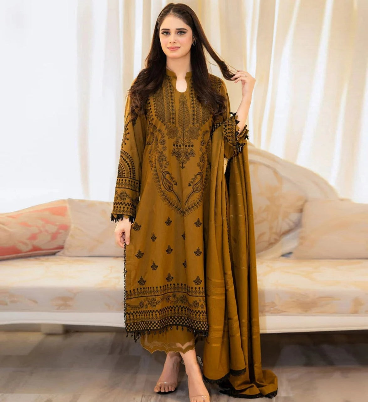 Unstitched Winter Dhanak 3Pc Embroidered