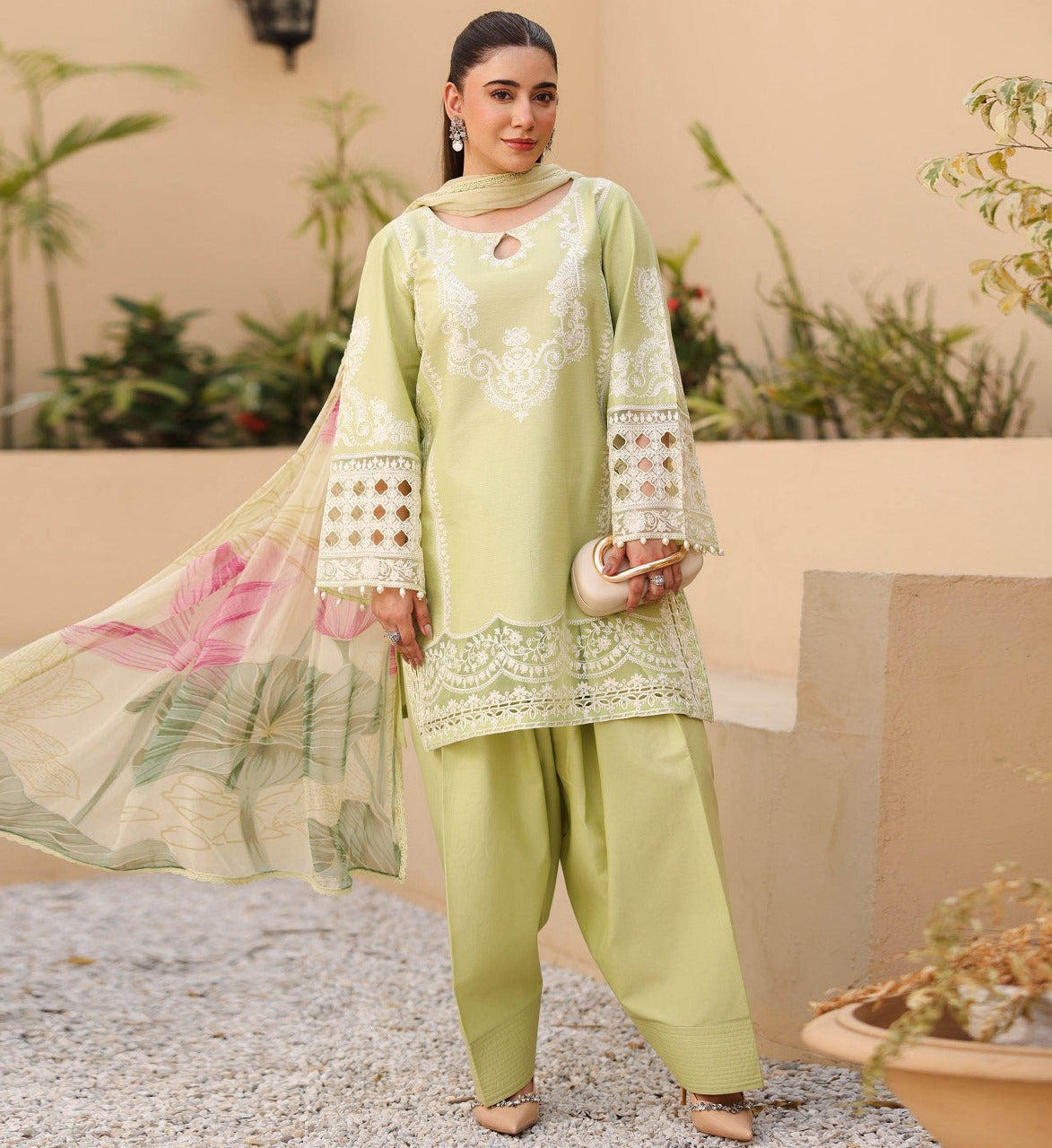 3PC Dhanak suit with Print Shawl