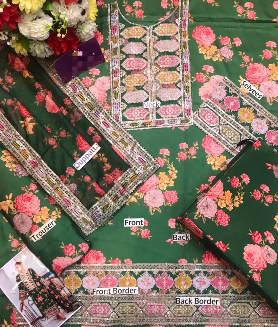 ANEELA’S UNSTITCHED SILK 3PC WITH READY TO WEAR DUPATTA