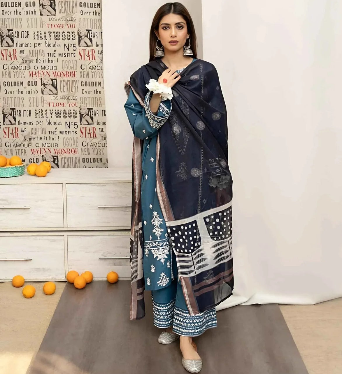 Heavy Embroidered Dhanak Suit 3Pcs