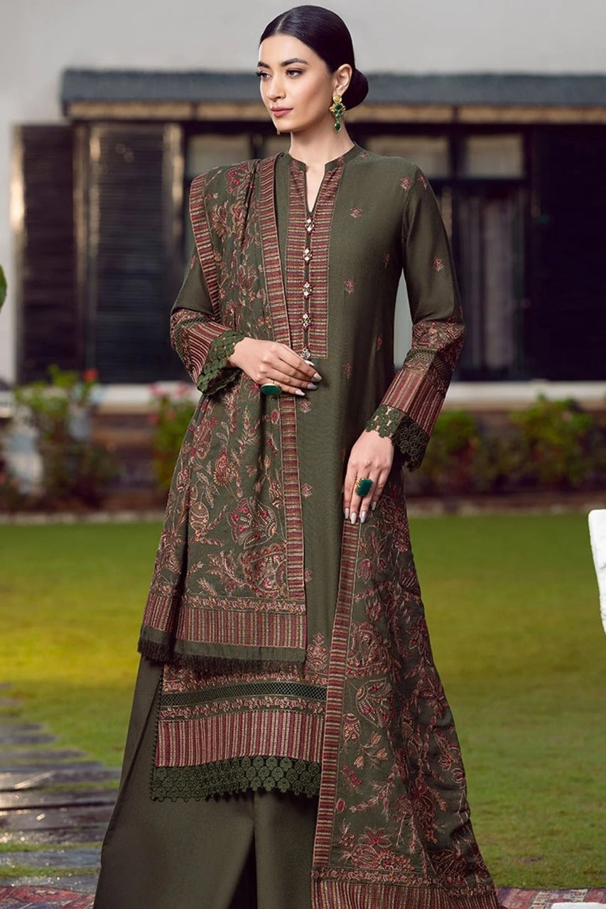 3PC Unstitched Dhanak Embroidered Suit with Embroidered Dhanak Shawl