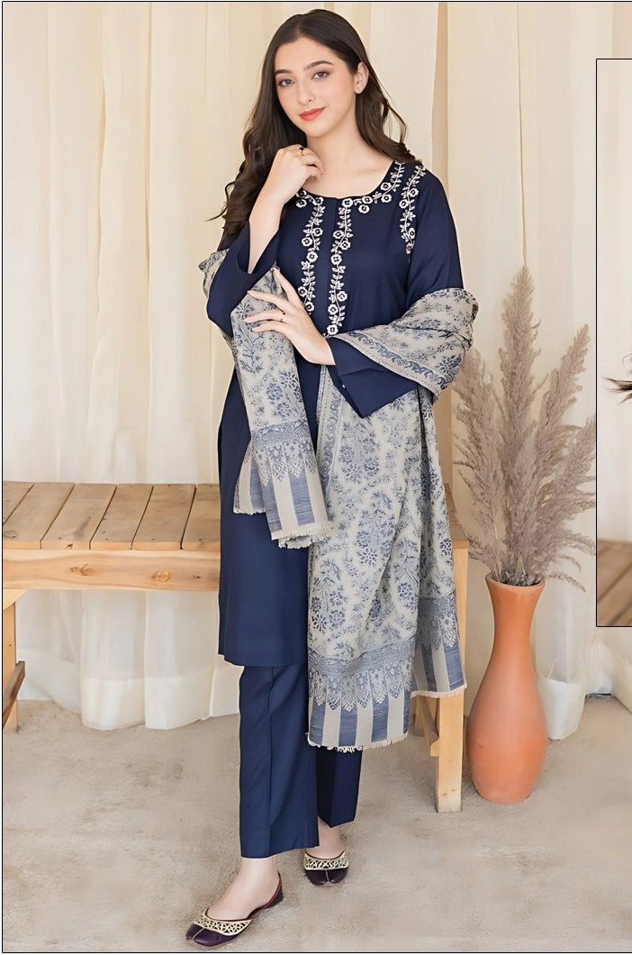 Heavy Embroidered Dhanak Suit (Printed Dhanak Shawl)