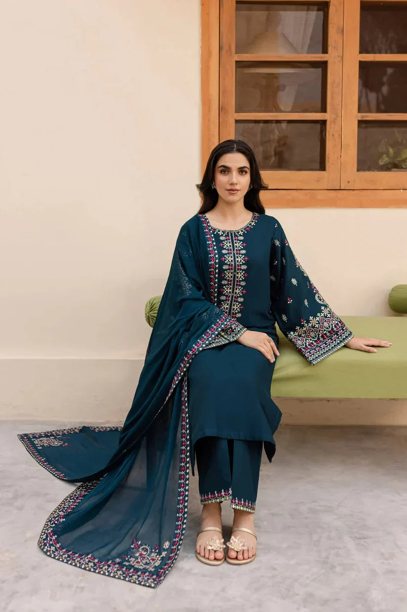 3PC Unstitched Lawn Embroidered Suit