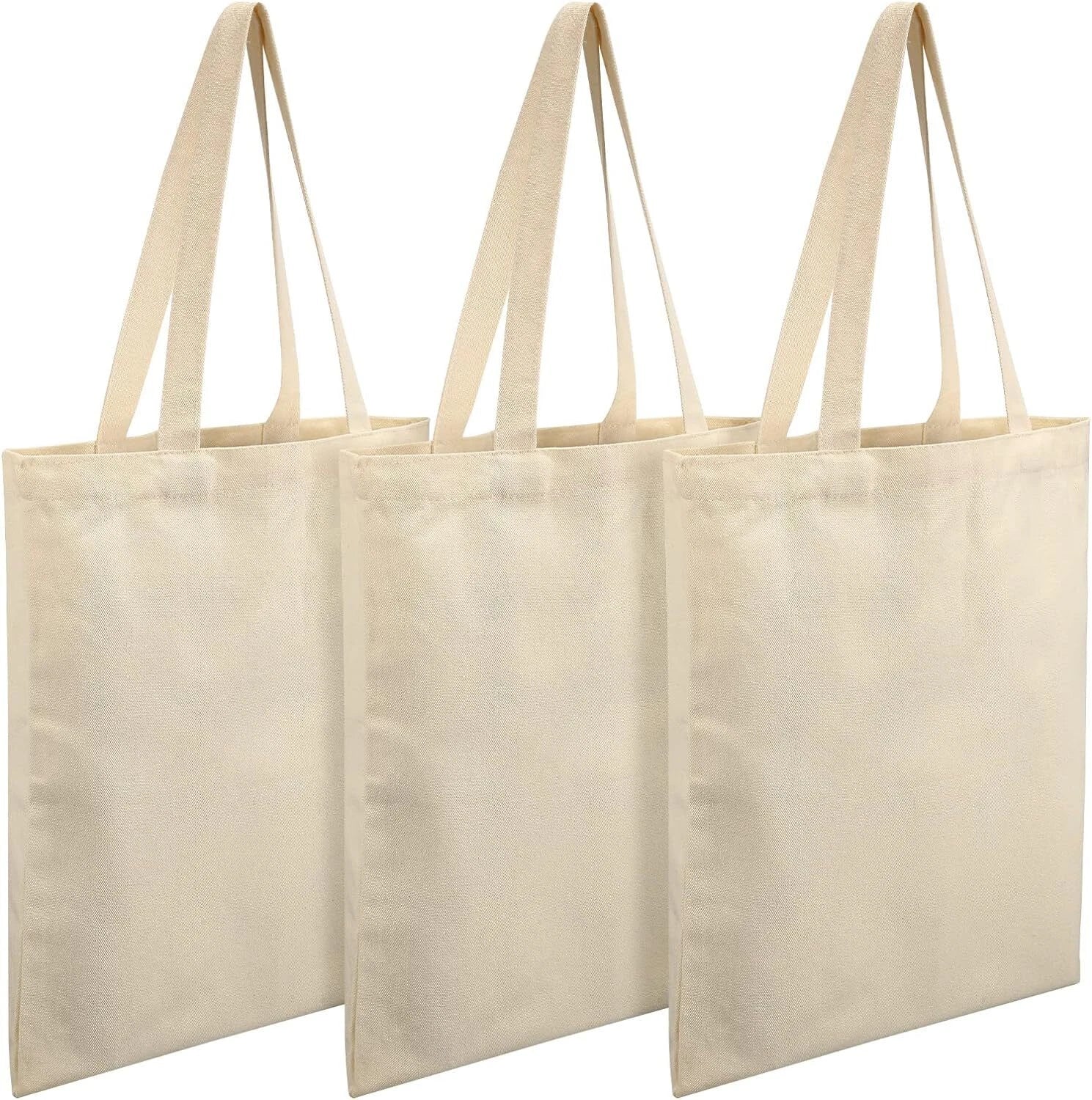 Pack of 3 Plain Canvas Tote Bags | 100% Eco-Friendly Reusable Shoulder Bag | Ideal for Shopping, College & DIY